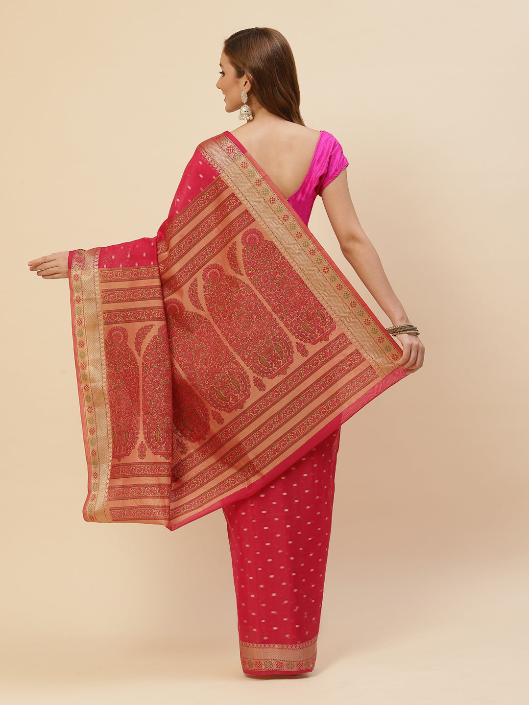 Zari Border Booti Printed Cotton Saree