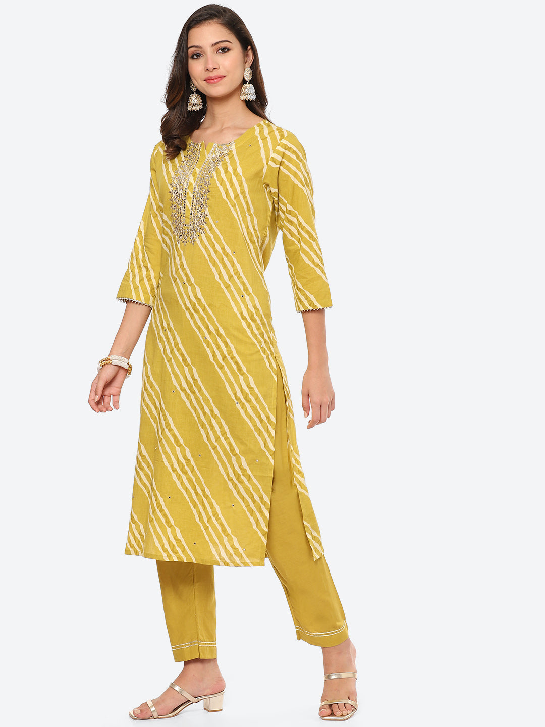 Neck Embroidered Patti Cotton Kurta With Pant