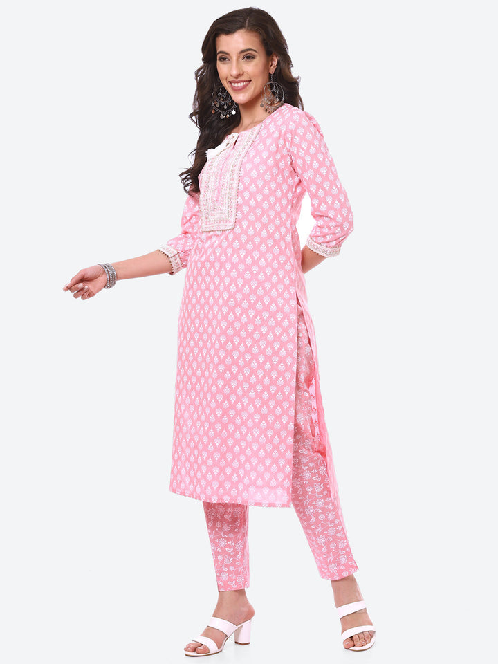 Sequin Work Printed Cotton Kurta With Pant