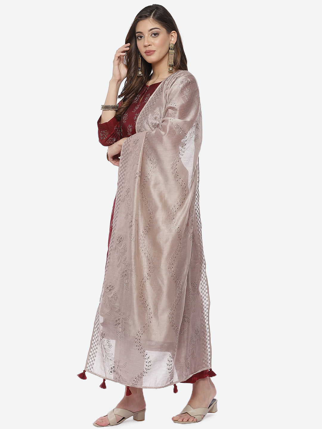 Booti Cotton Stitched Salwar Kameez With Chanderi Dupatta
