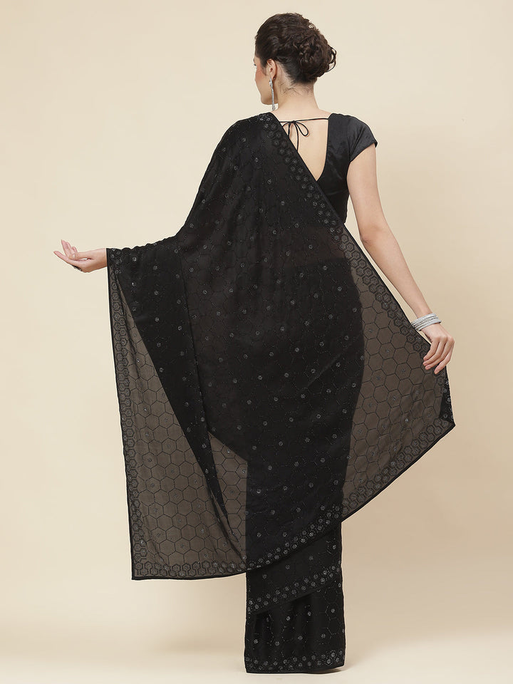 Stone Embroidered Satin Saree