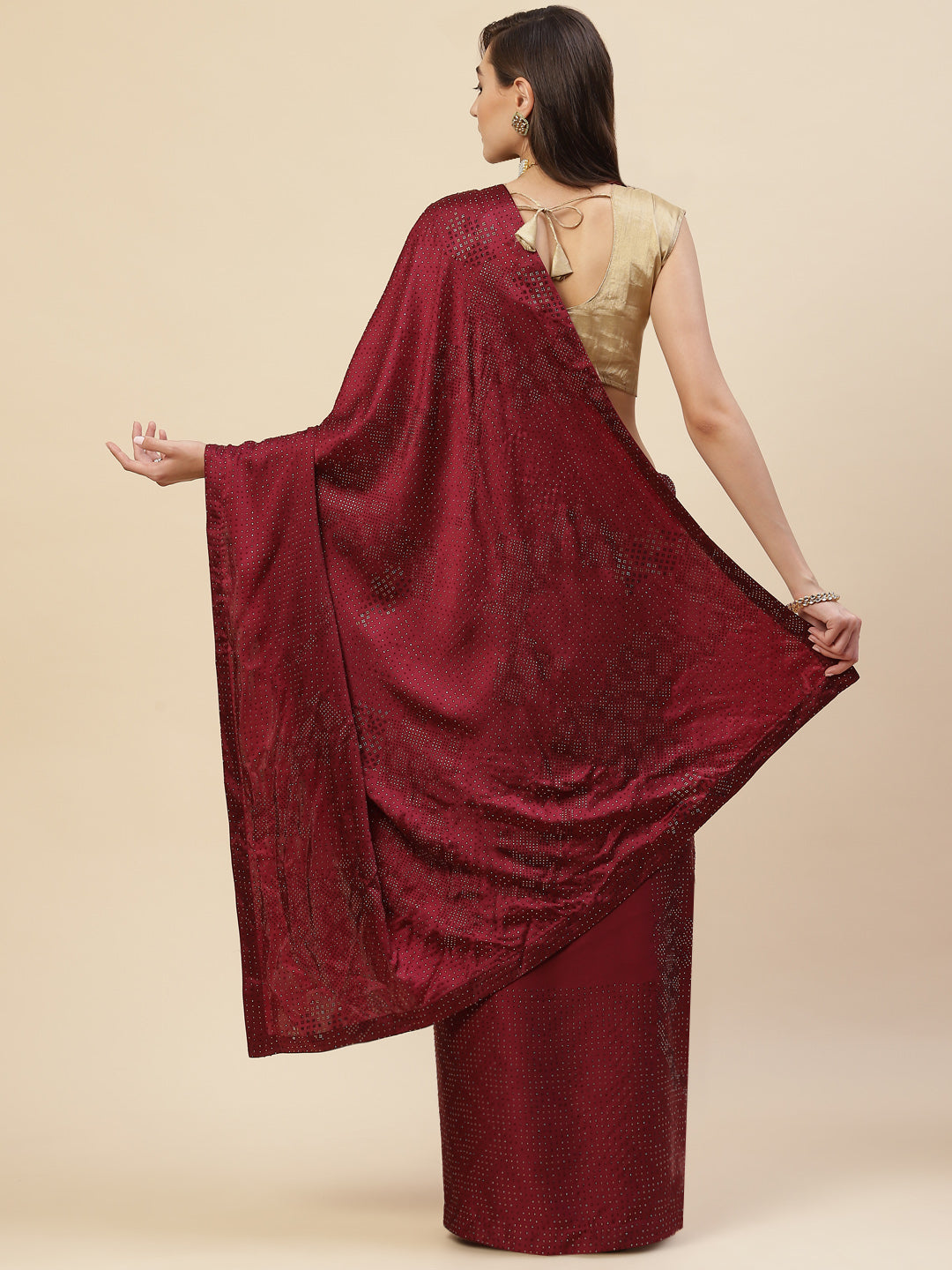 Stone Embroidered Satin Saree