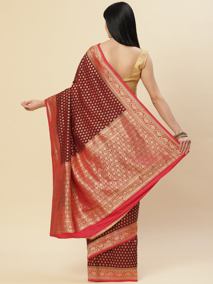 Zari Booti Crepe Plain Saree