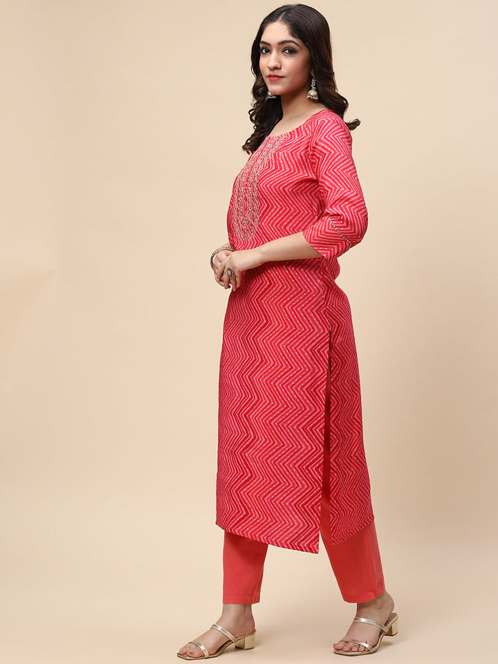 Printed &amp; Sequin Embroidered Muslin Kurta