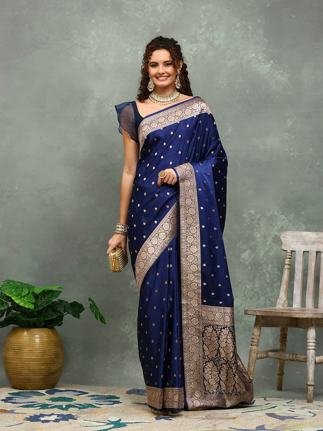 Zari Border Booti Art Silk Woven Saree