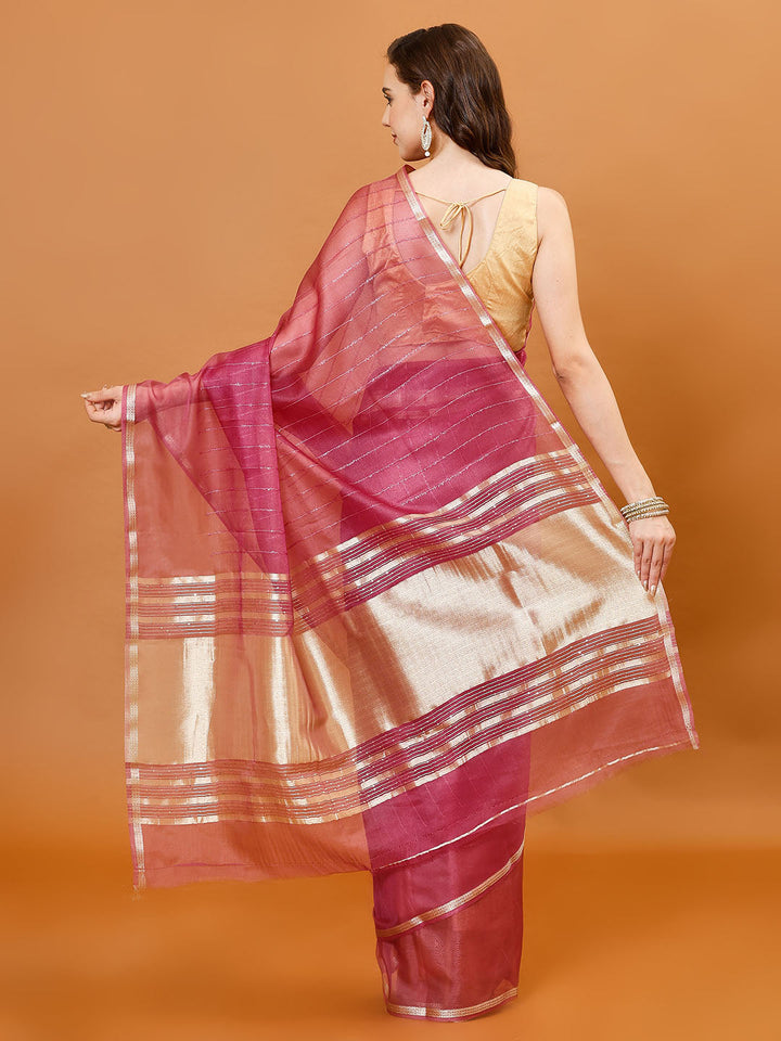 Plain Zari Border Organza Saree