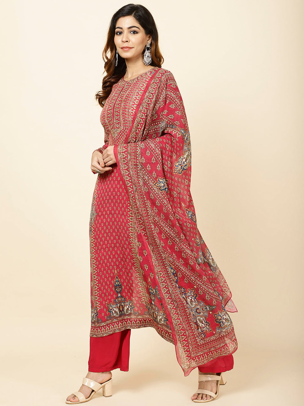 Digitally Printed Crepe Kurta With Palazzo & Dupatta