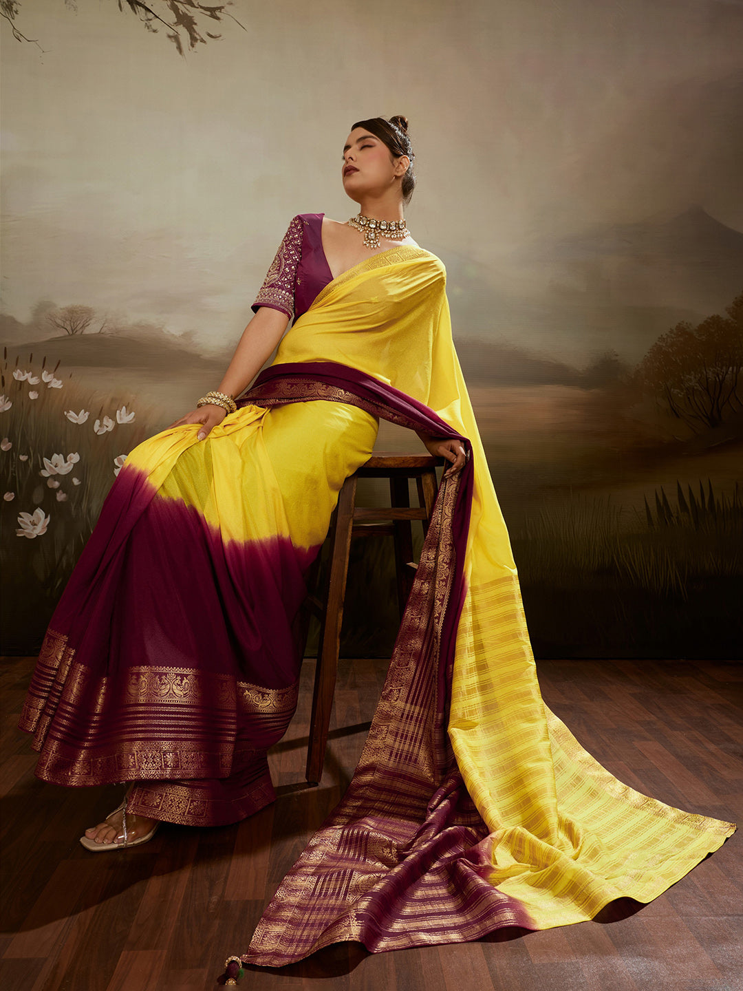 Plain Chiffon Saree