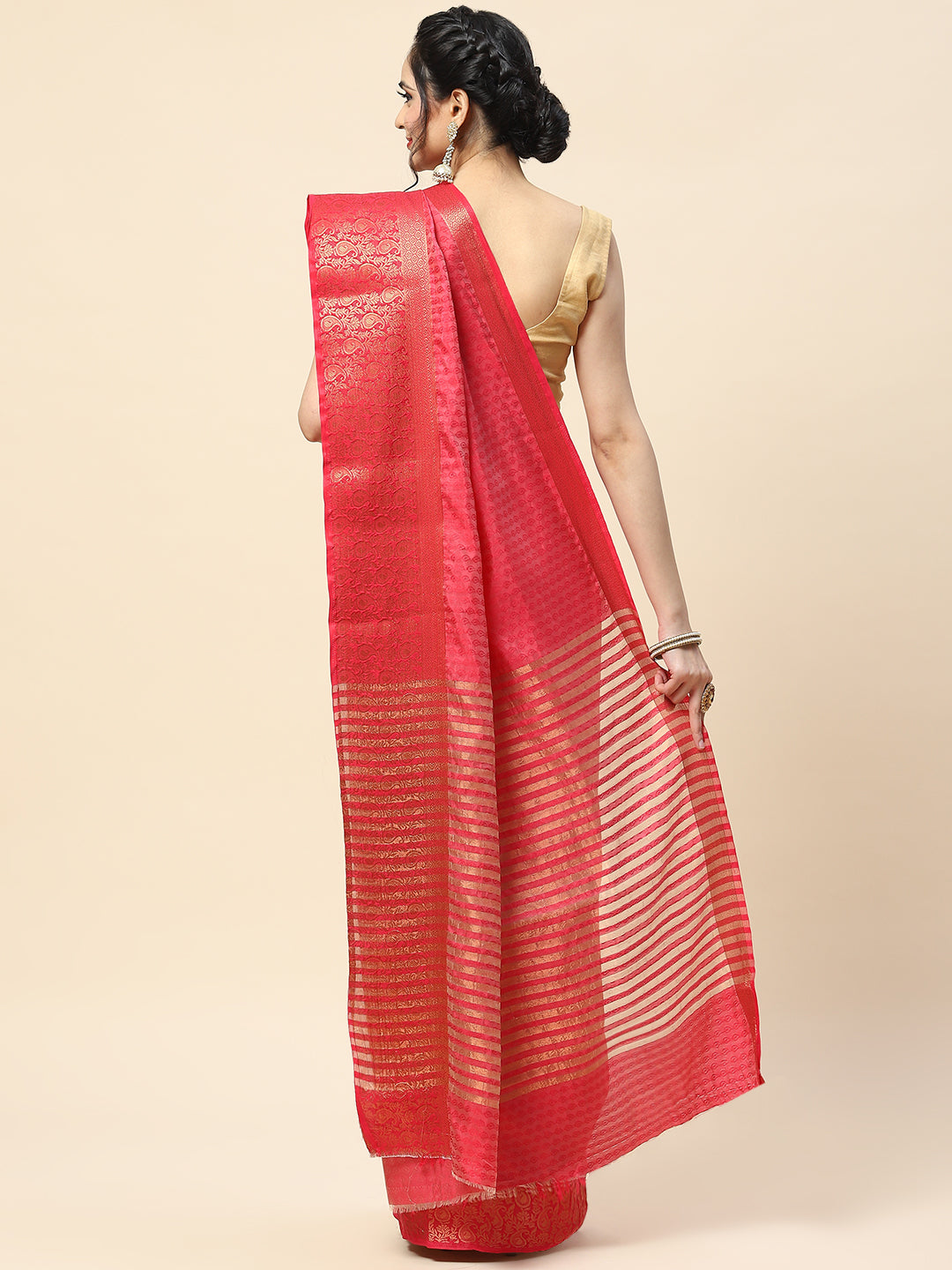 Plain Zari Border Handloom Woven Saree