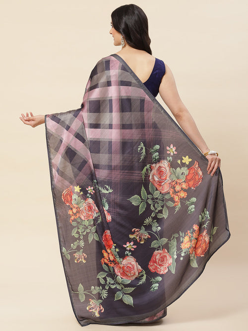 Abstract Digital Printed Satin Saree