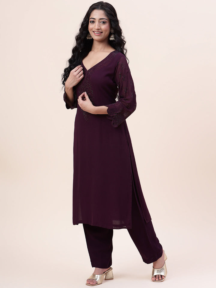 Swarovski Georgette Kurta With Sharara &amp; Dupatta
