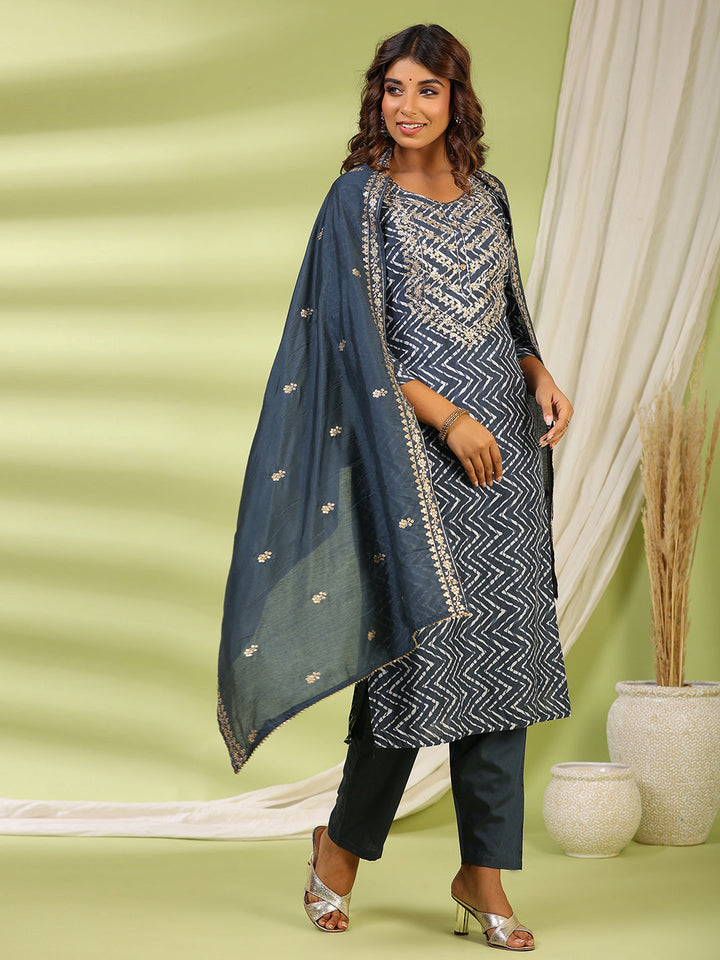 Printed Muslin Kurta With Pants &amp; Dupatta