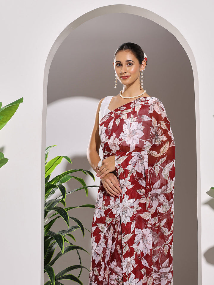 Floral Printed Georgette Saree