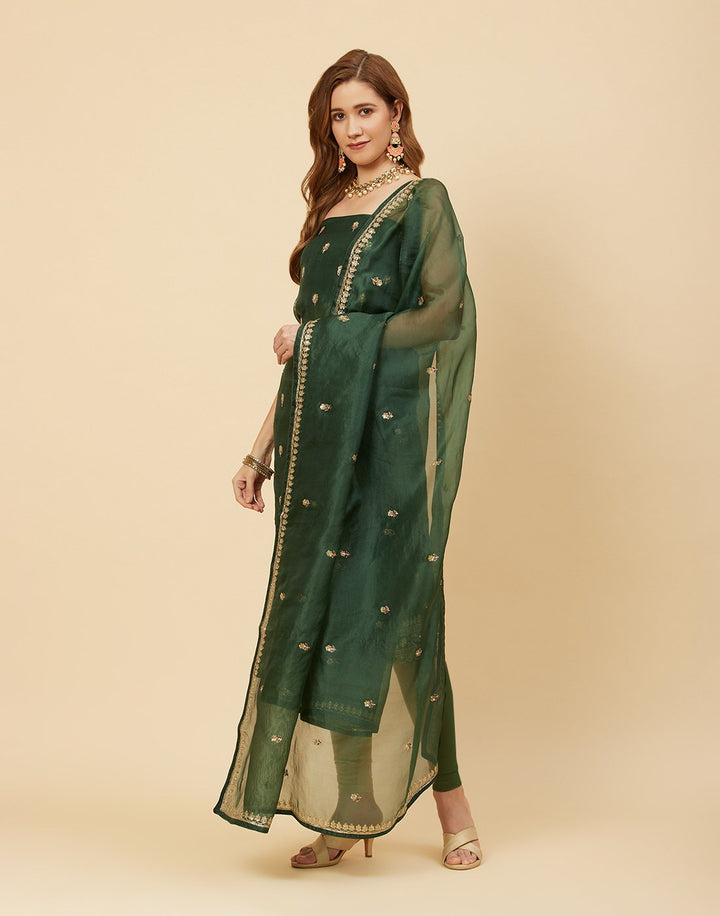 Embroidered Organza Kora Suit Piece With Dupatta