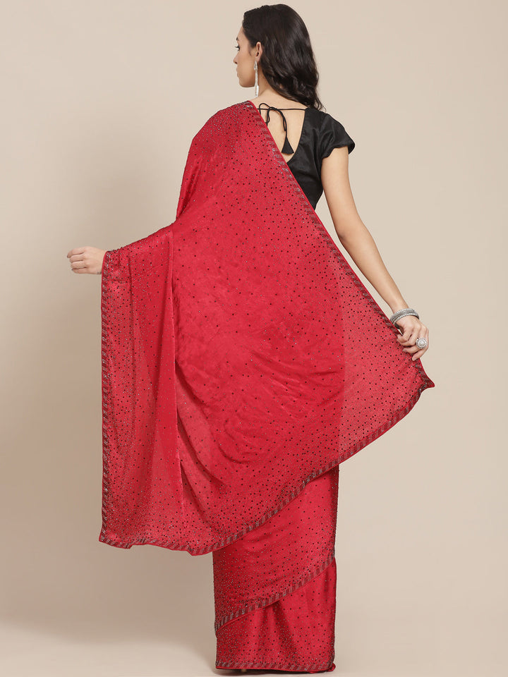 Stone Work Pure Crepe Embroided Saree