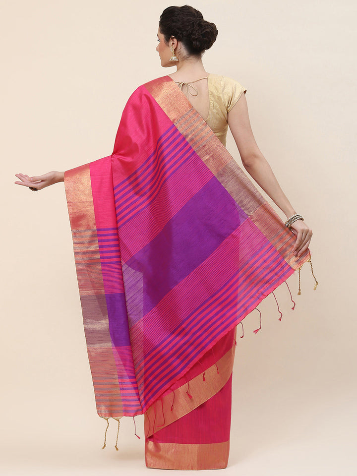 Plain Zari Border Woven Handloom Saree