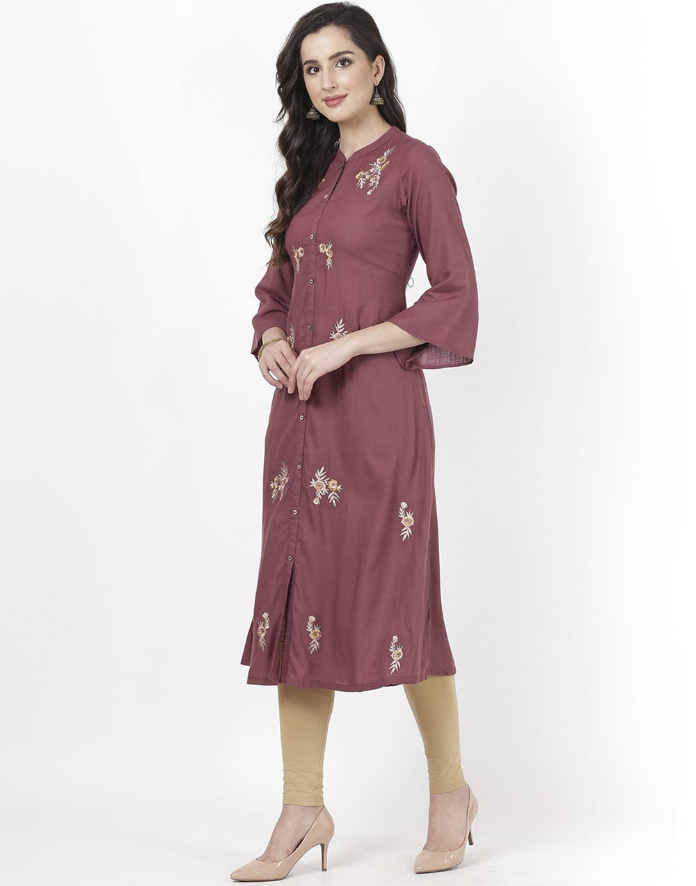 MBZ Meena Bazaar-Wine Cotton Kurti
