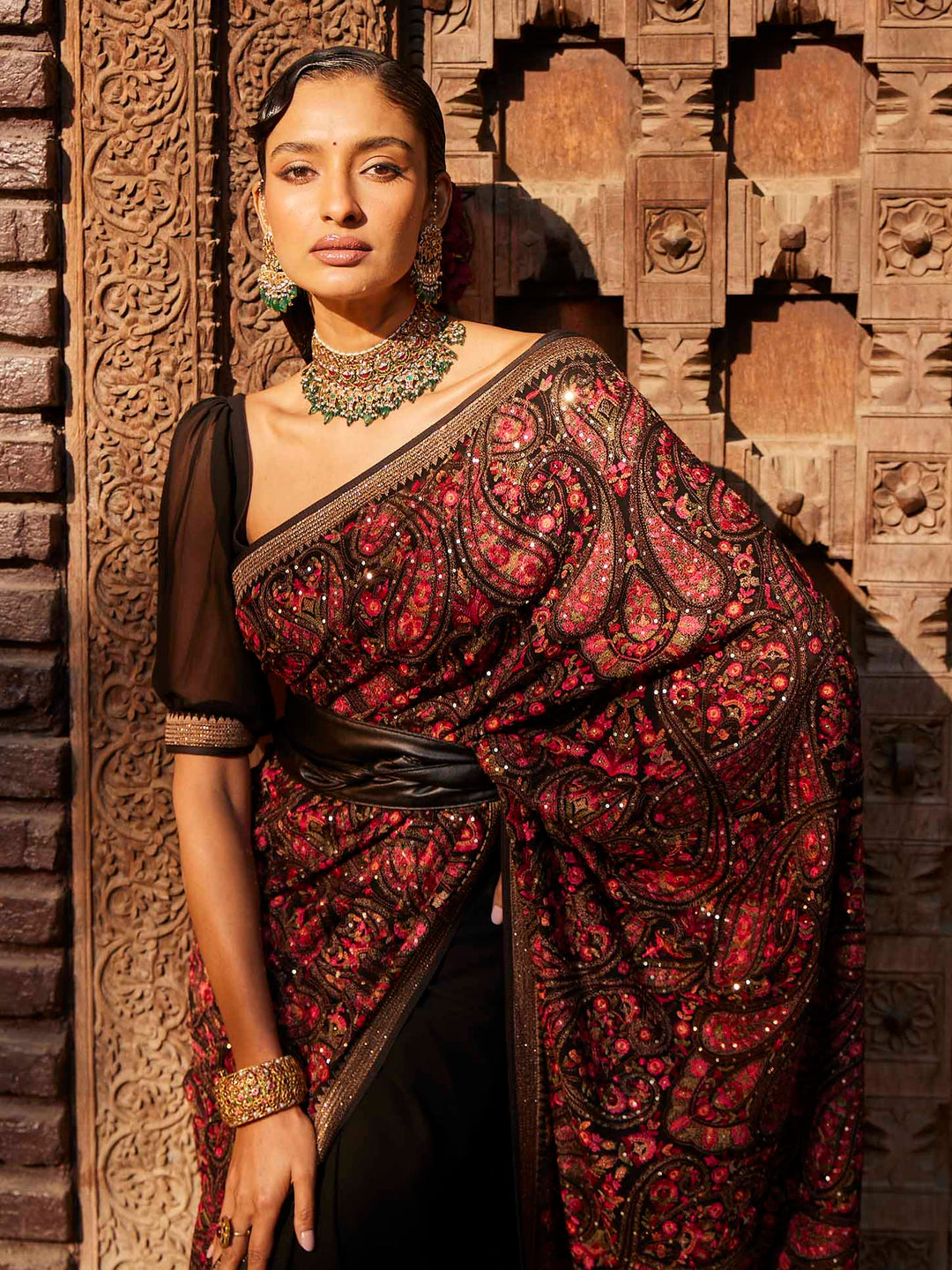 Kashmiri Jaal Embroidered Georgette Saree
