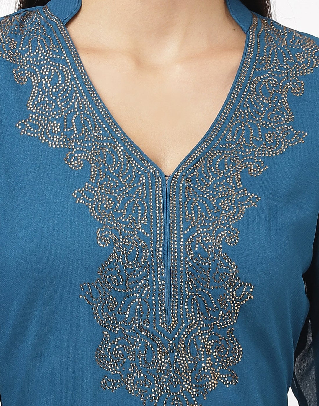MBZ Meena Bazaar-Teal Blue Georgette Kurti with Palazzo