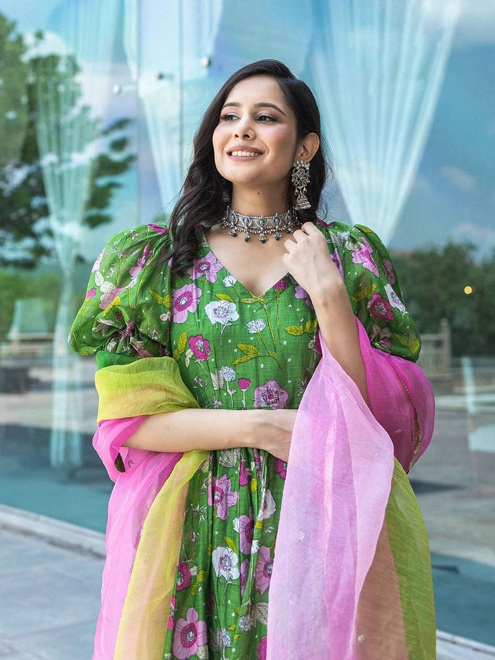 Printed Art Slik Kurta With Pant &amp; Dupatta