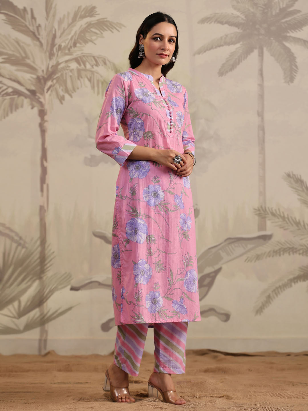 Floral Printed Cotton Kurta With Pants
