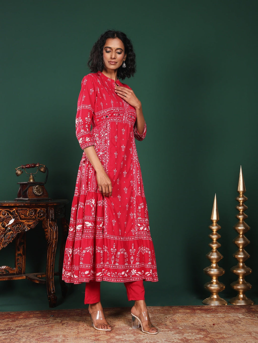 Pink Cotton Blend Floral Printed Straight Suit Set