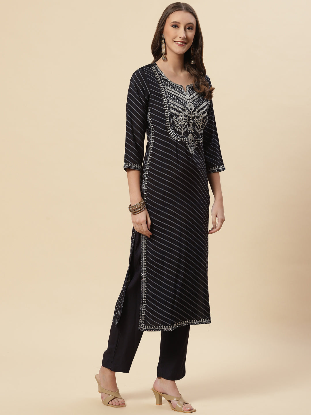 Printed Cotton Kurta With Pants &amp; Dupatta