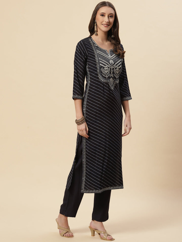 Printed Cotton Kurta With Pants &amp; Dupatta