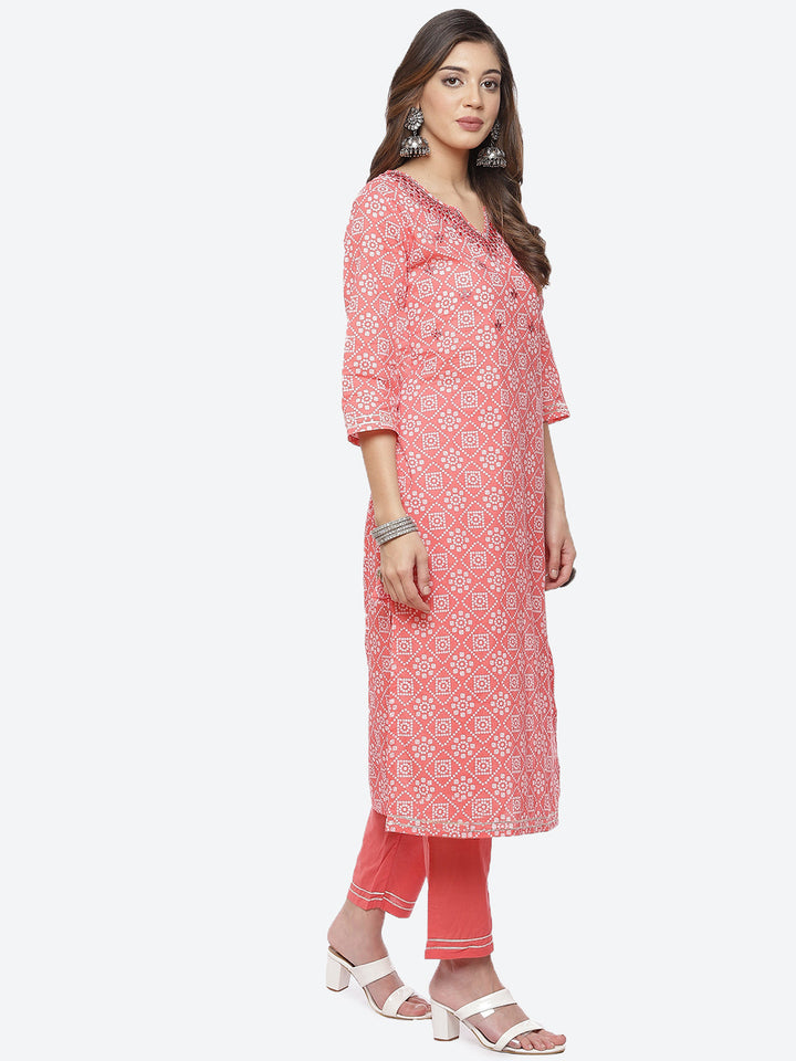 Resham Mirror Booti Cotton Stitched Salwar Kameez With Chiffon Dupatta