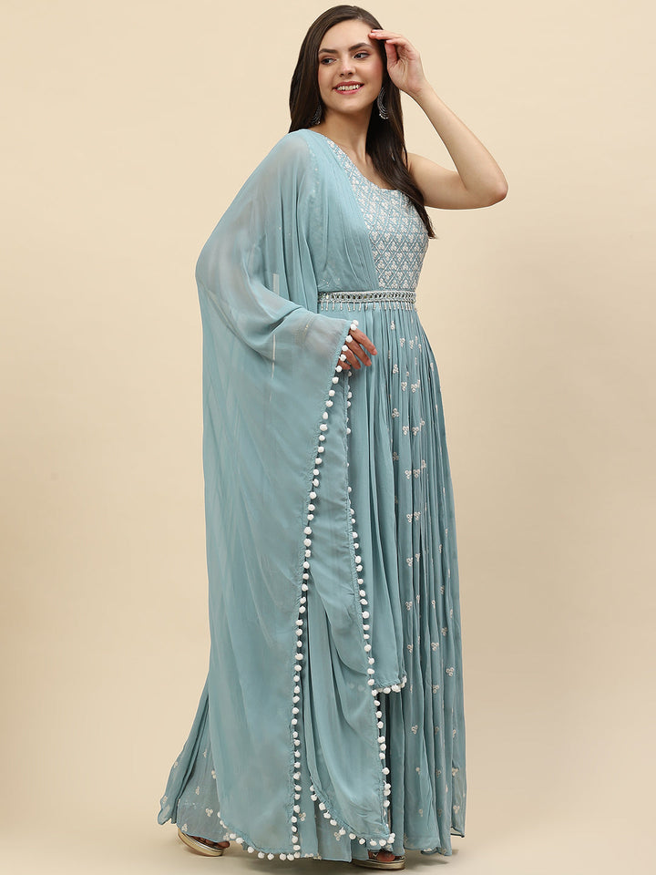 Resham Booti Georgette Gown Dress