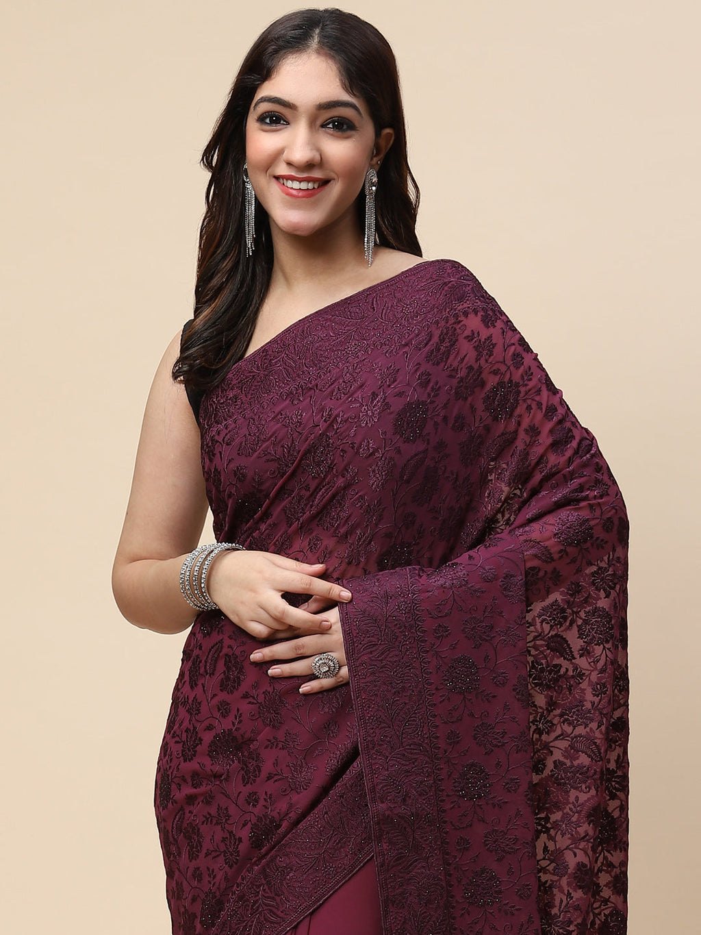 Floral Resham Jaal Embroidered Georgette Saree
