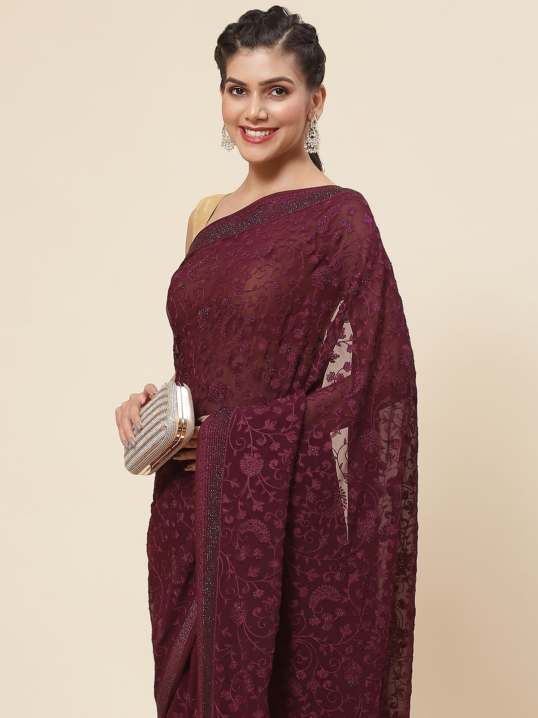 Floral Embroidered Georgette Saree