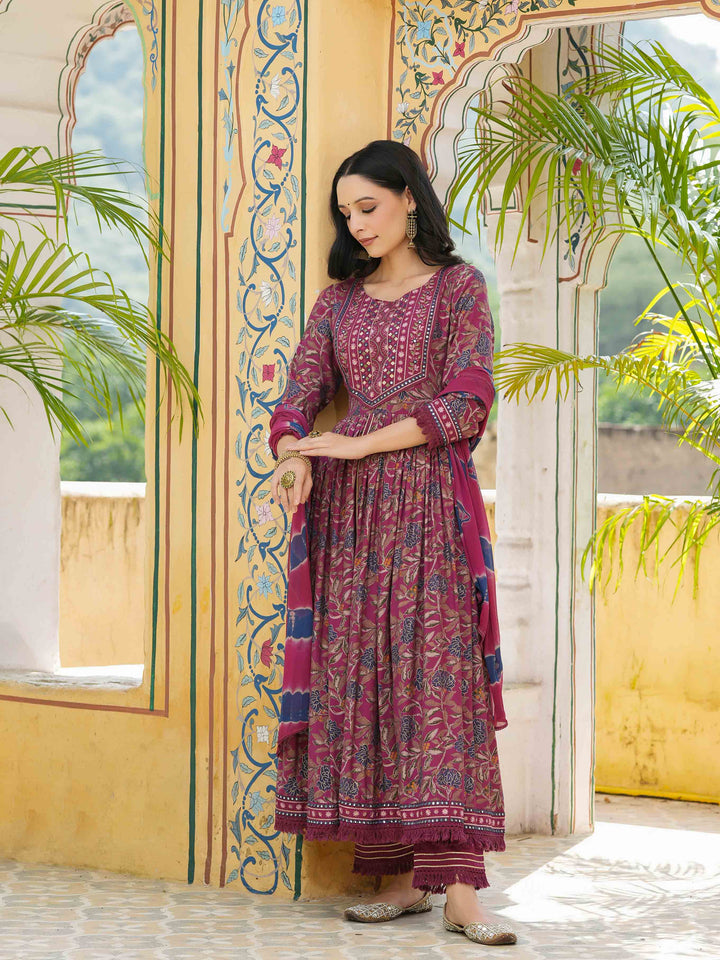 Floral Printed Muslin Kurta With Palazzo &amp; dupatta