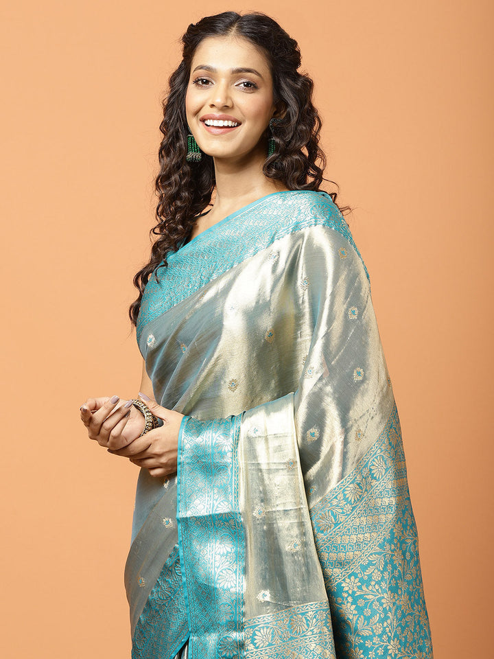 Plain Zari Border Banarasi Woven Saree