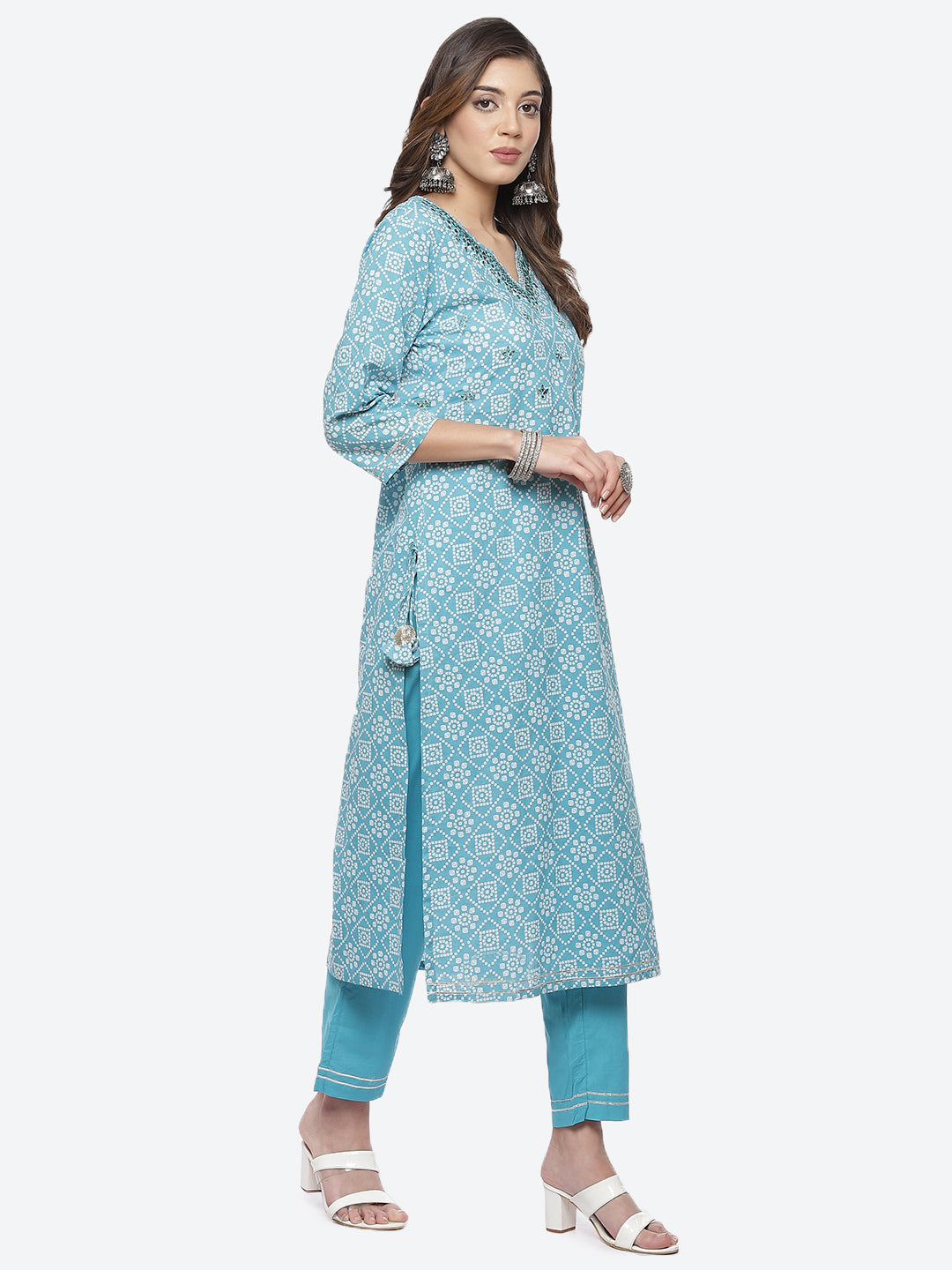 Resham Mirror Booti Cotton Stitched Salwar Kameez With Chiffon Dupatta