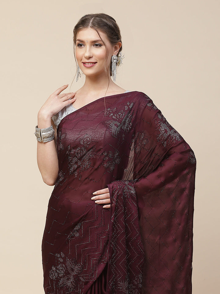 Stone Embroidered Satin Saree