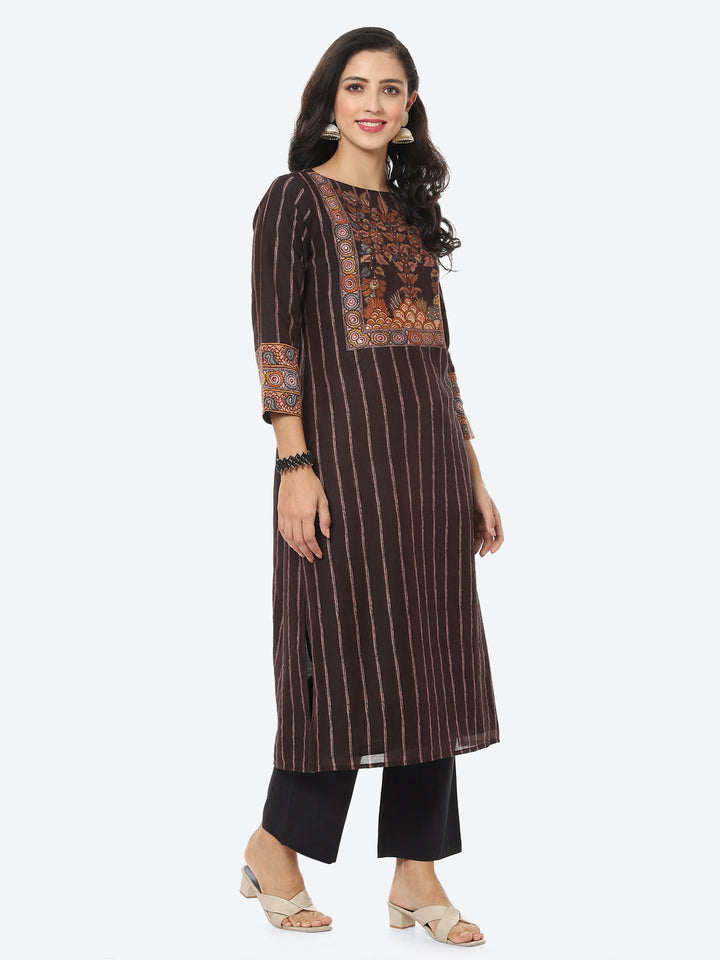Striped Printed Chanderi Kurti With Pant
