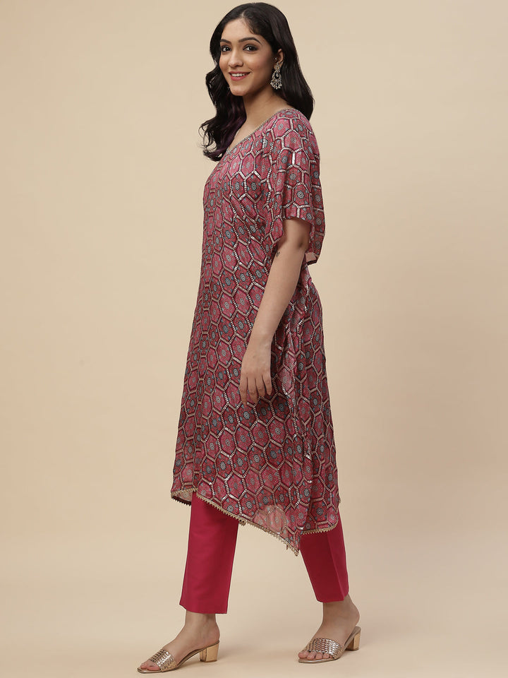 Sequin Embroidered Georgette Kurta With Pants