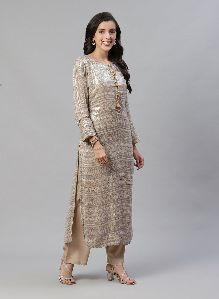Georgette Kurti Pant Set With Sequin Detail
