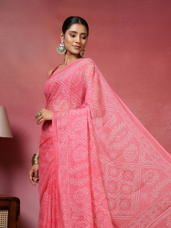 Bandhani Printed Chiffon Saree
