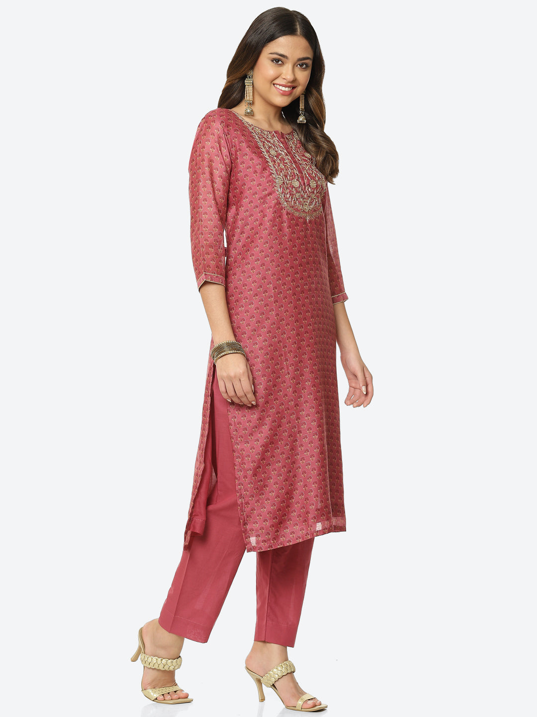 Zari Embroidered Printed Chanderi Kurta With Pant