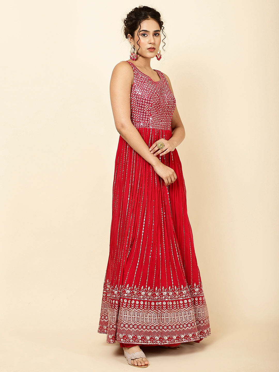 Embroidered Georgette Kurta With Pants &amp; Dupatta