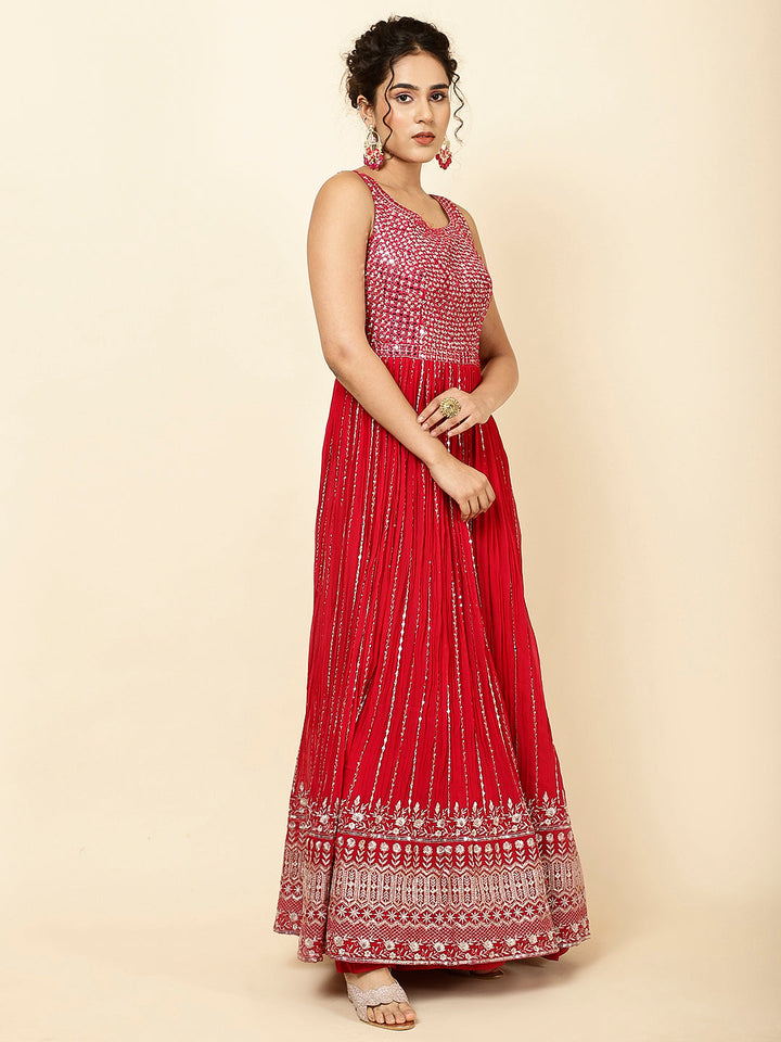 Embroidered Georgette Kurta With Pants &amp; Dupatta