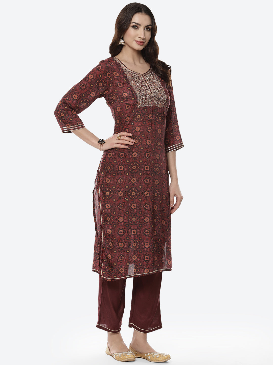 Block Printed Gota Patti Cotton Kurti With Pant