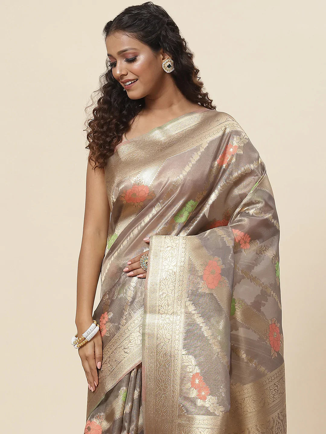 Floral Zari Jaal Handloom Woven Saree