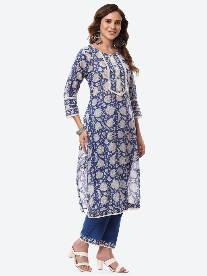 Floral Printed Cotton Kurta With Pants