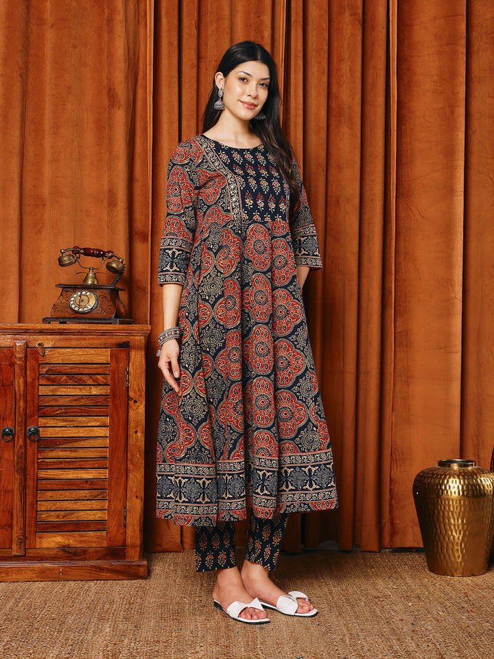 Printed Cotton Blend Kurta With Pants &amp; Dupatta