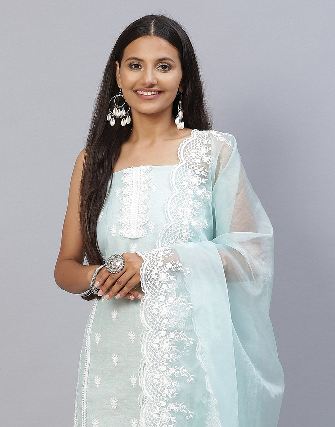 Embroidered Chanderi Suit Piece With Dupatta