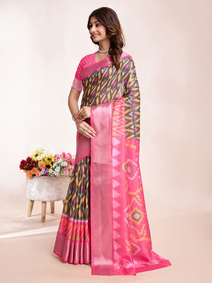 Patola Zari Border Art Silk Woven Saree