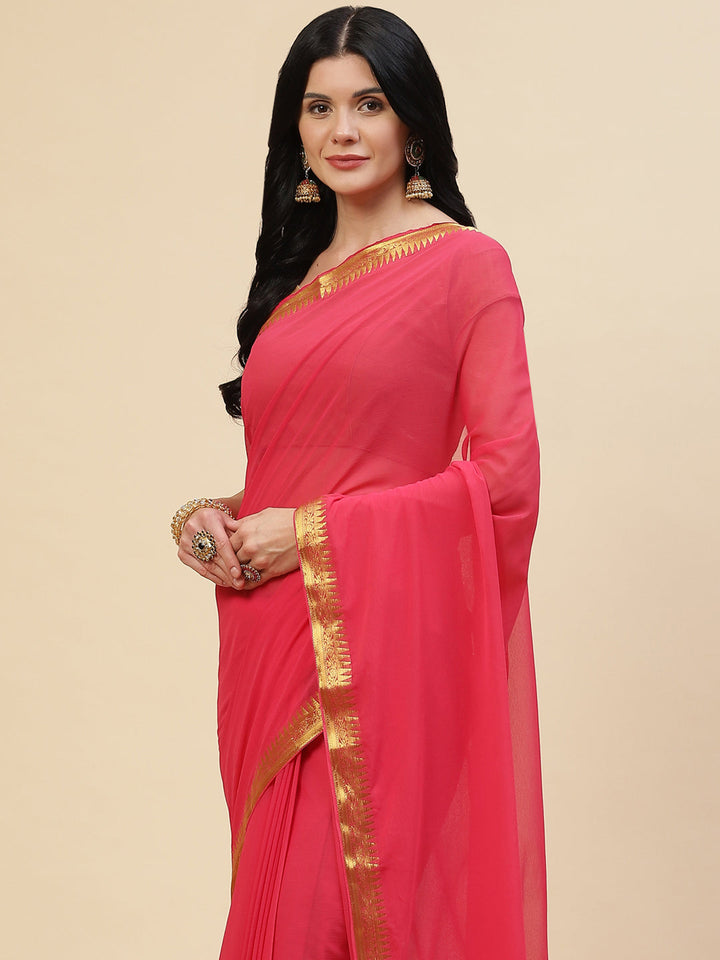 Plain Zari Border Chiffon Saree